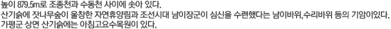 높이 879.5m로 조종천과 수동천 사이에 솟아 있다. 산기슭에 잣나무숲이 울창한 자연휴양림과 조선시대 남이장군이 심신을 수련했다는 남이바위,수리바위 등의 기암이있다. 가평군 상면 산기슭에는 아침고요수목원이 있다.